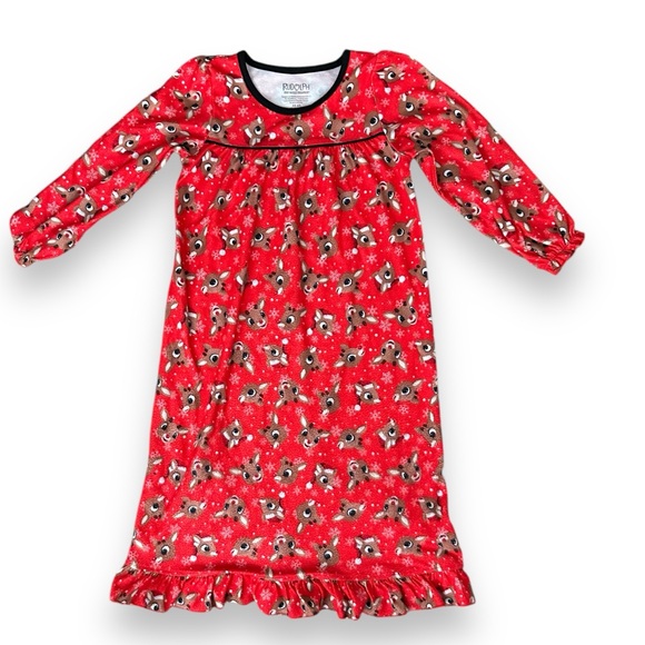 Girls Rudolph Reindeer Pajamas Ruffle Long Sleeve Nightgown xs - Picture 1 of 2